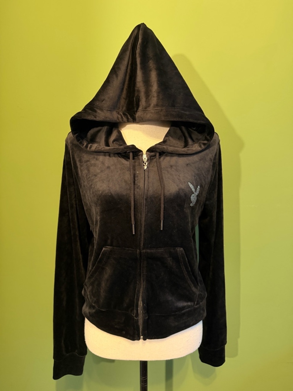 PLAYBOY Black Velour Hoodie with Branded Tag